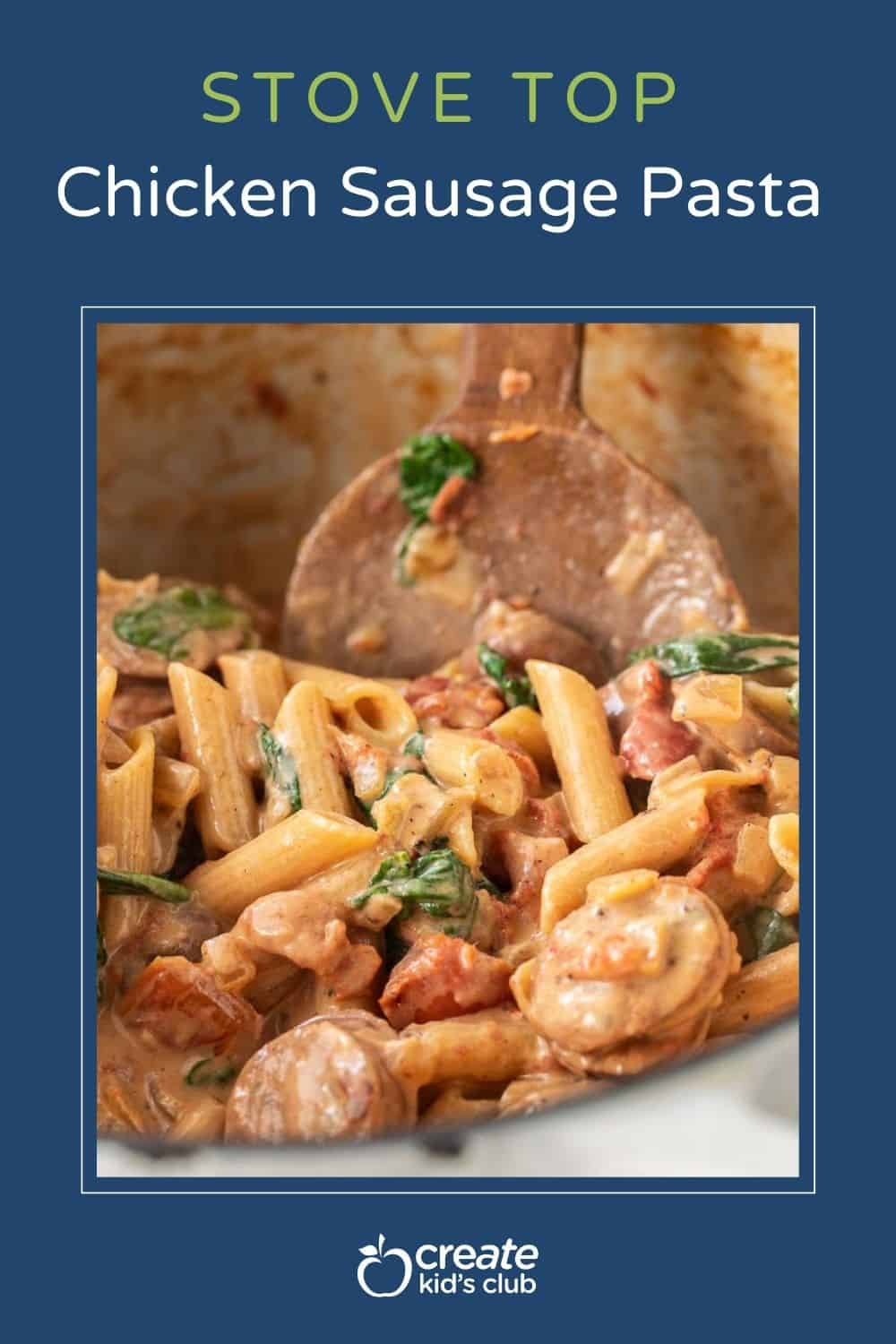 Pin showing chicken sausage pasta