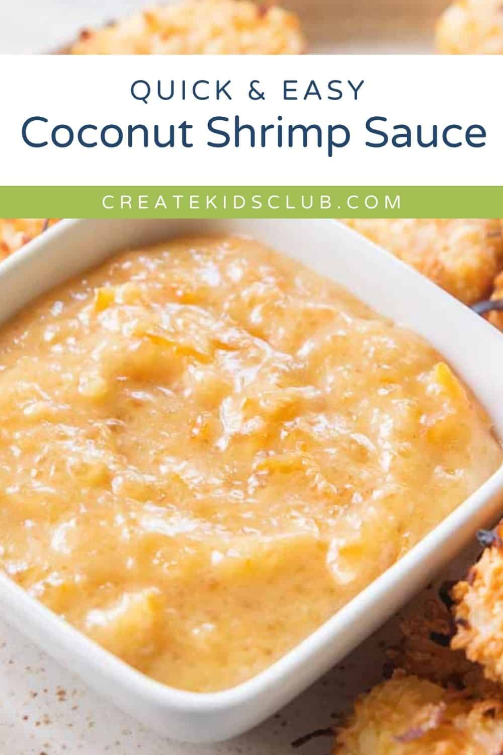 Pin showing coconut shrimp sauce.