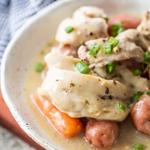 carrots, potatoes and ranch chicken in bowl