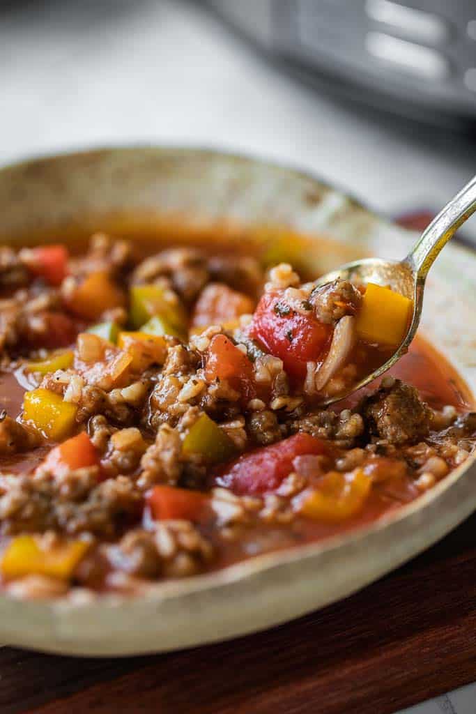 stuffed pepper soup in a bowl