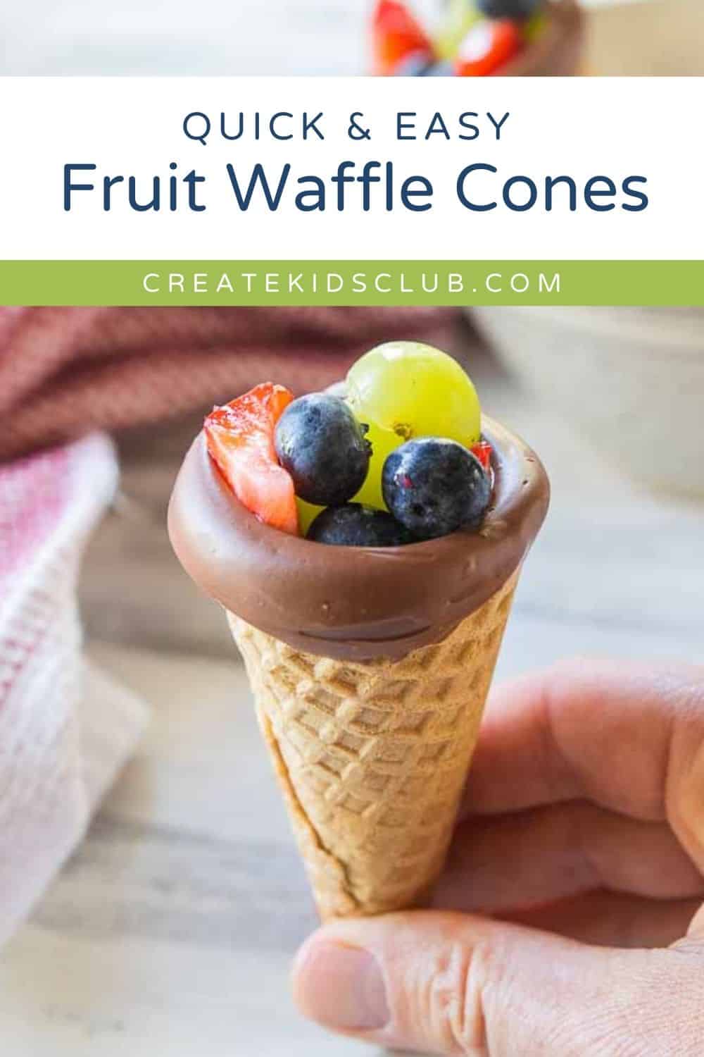 Pin showing fruit waffle cones.