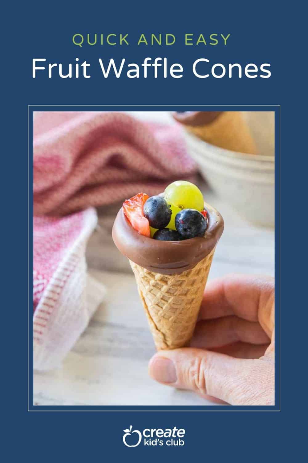 Pin showing fruit waffle cones.