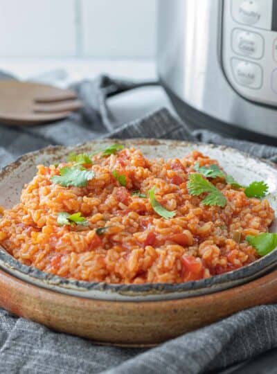 Mexican rice in serving bowl