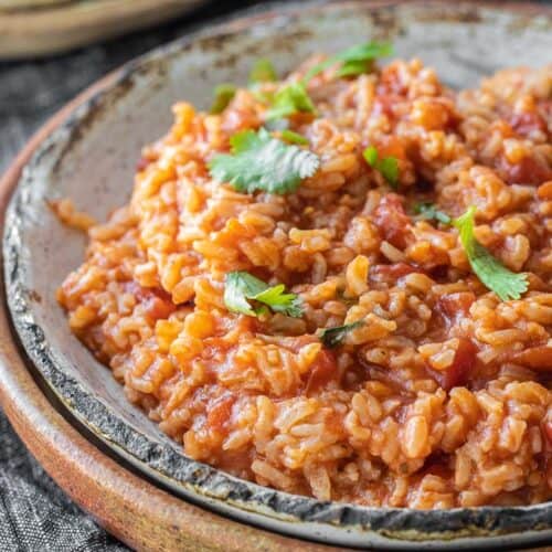 close up view of Mexican rice in a bowl