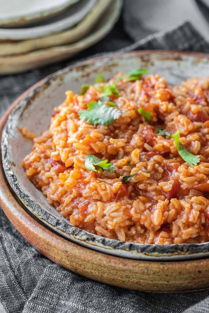 close up view of Mexican rice in a bowl