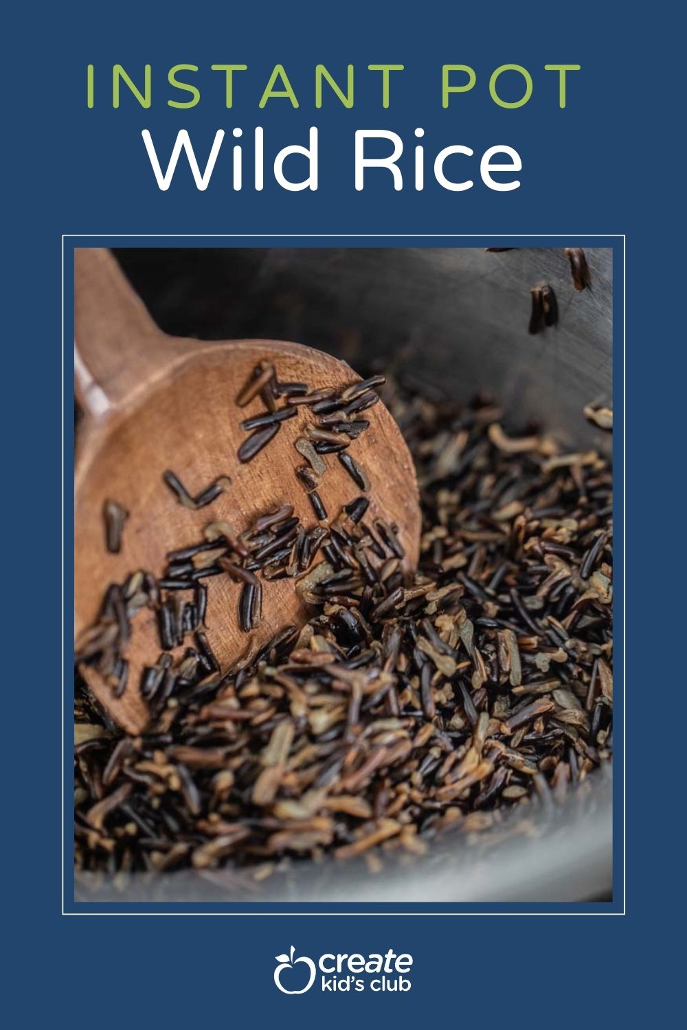 Instant pot of wooden spoon stirring wild rice