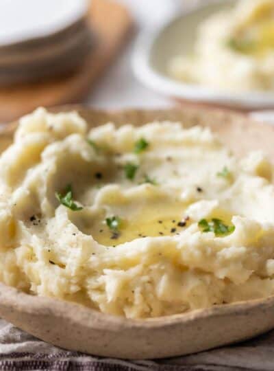 buttery mashed potatoes in bowl