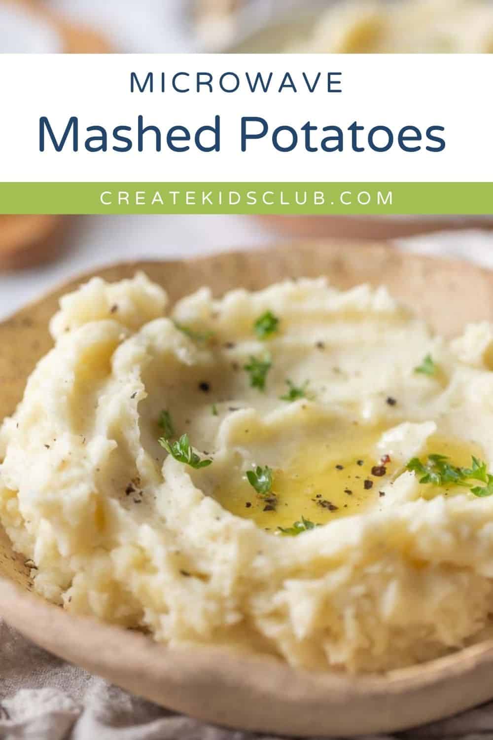 a Pin of microwave mashed potatoes in a bowl