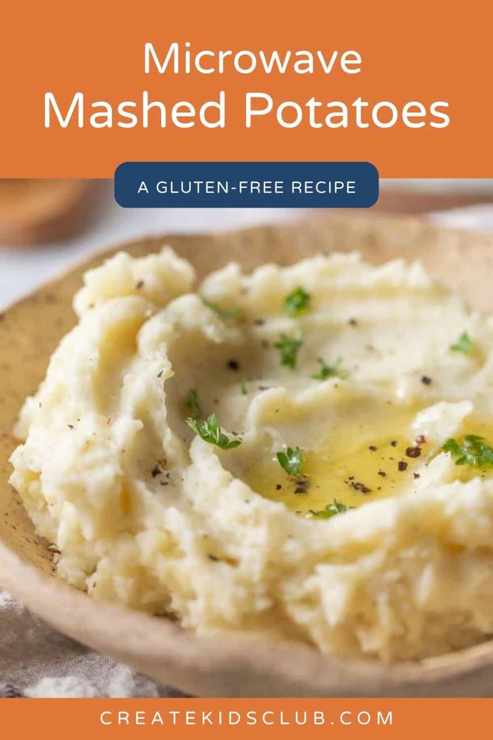 a Pin of microwave mashed potatoes in a bowl