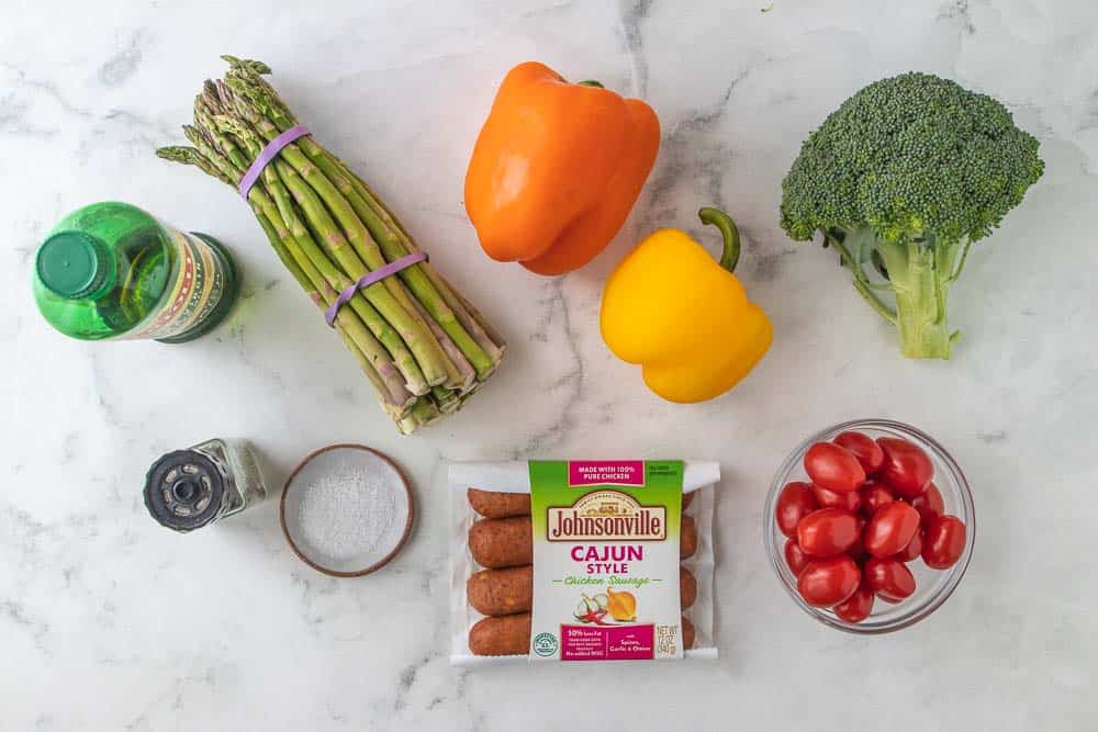 ingredients for sheet pan sausage and veggies