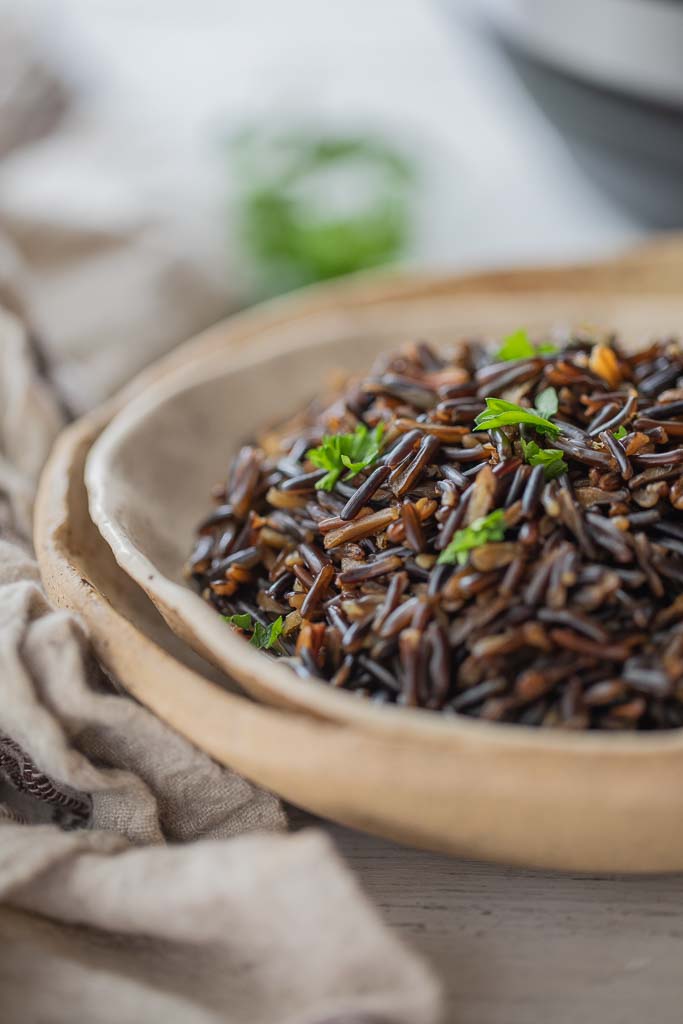 wild rice garnished in a bowl