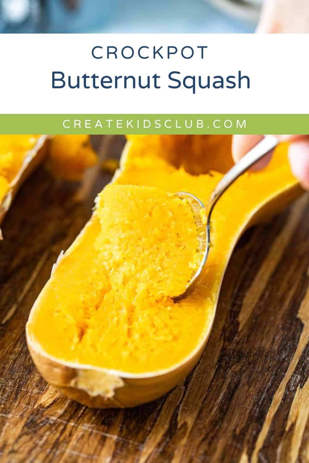 Pin showing spoon scooping butternut squash