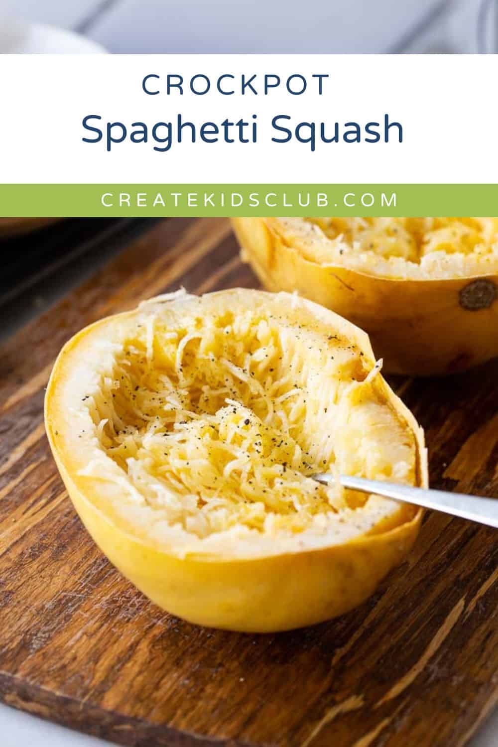 Pin showing fork scooping spaghetti squash