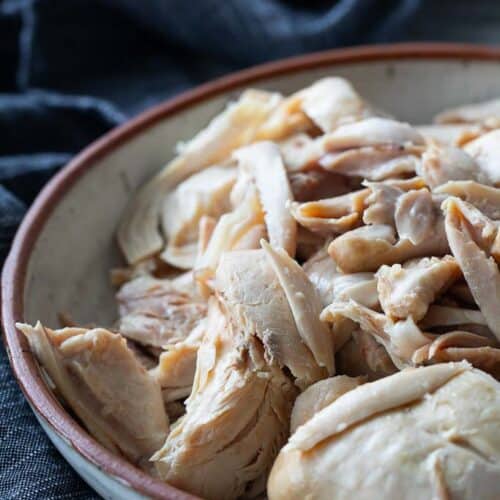 shredded chicken in a serving bowl