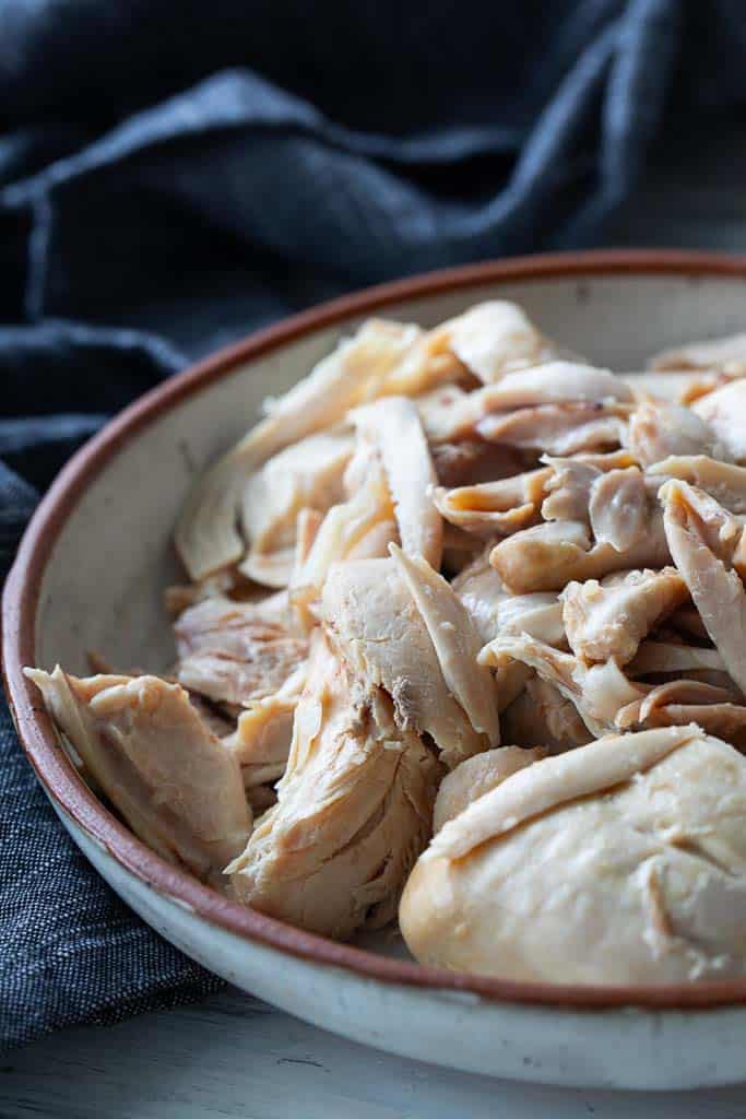 shredded chicken in a serving bowl