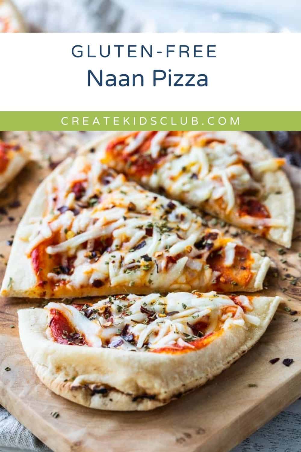 a pin of gluten free naan pizza shown up close
