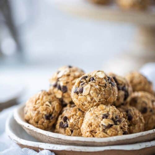 serving bowl with oatmeal balls