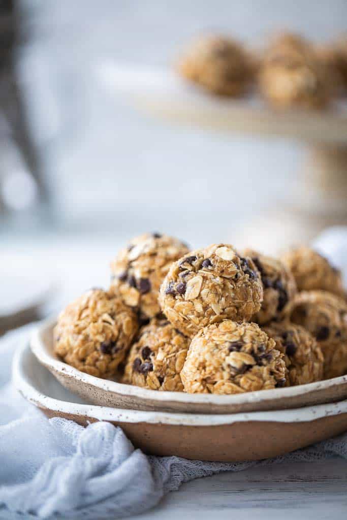 serving bowl with oatmeal balls