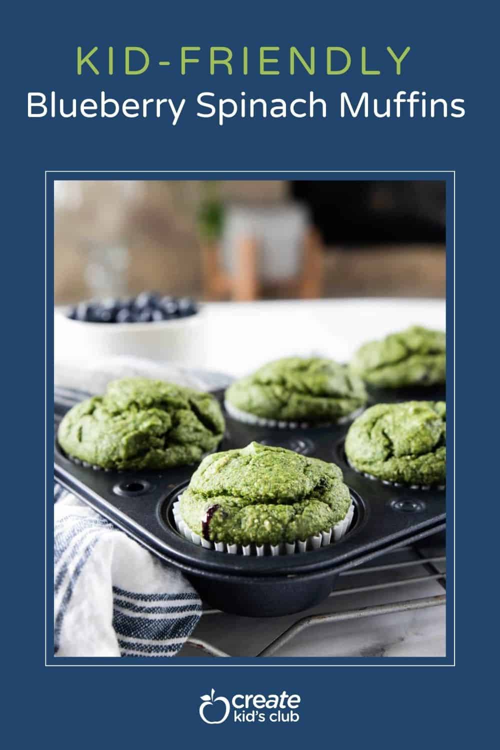 pin for blueberry spinach muffins