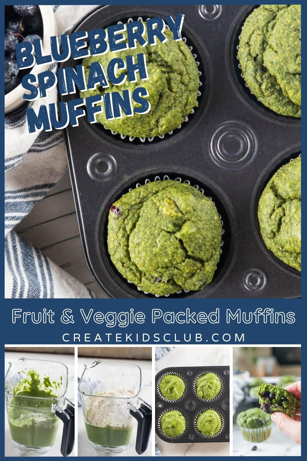 pin for blueberry spinach muffins