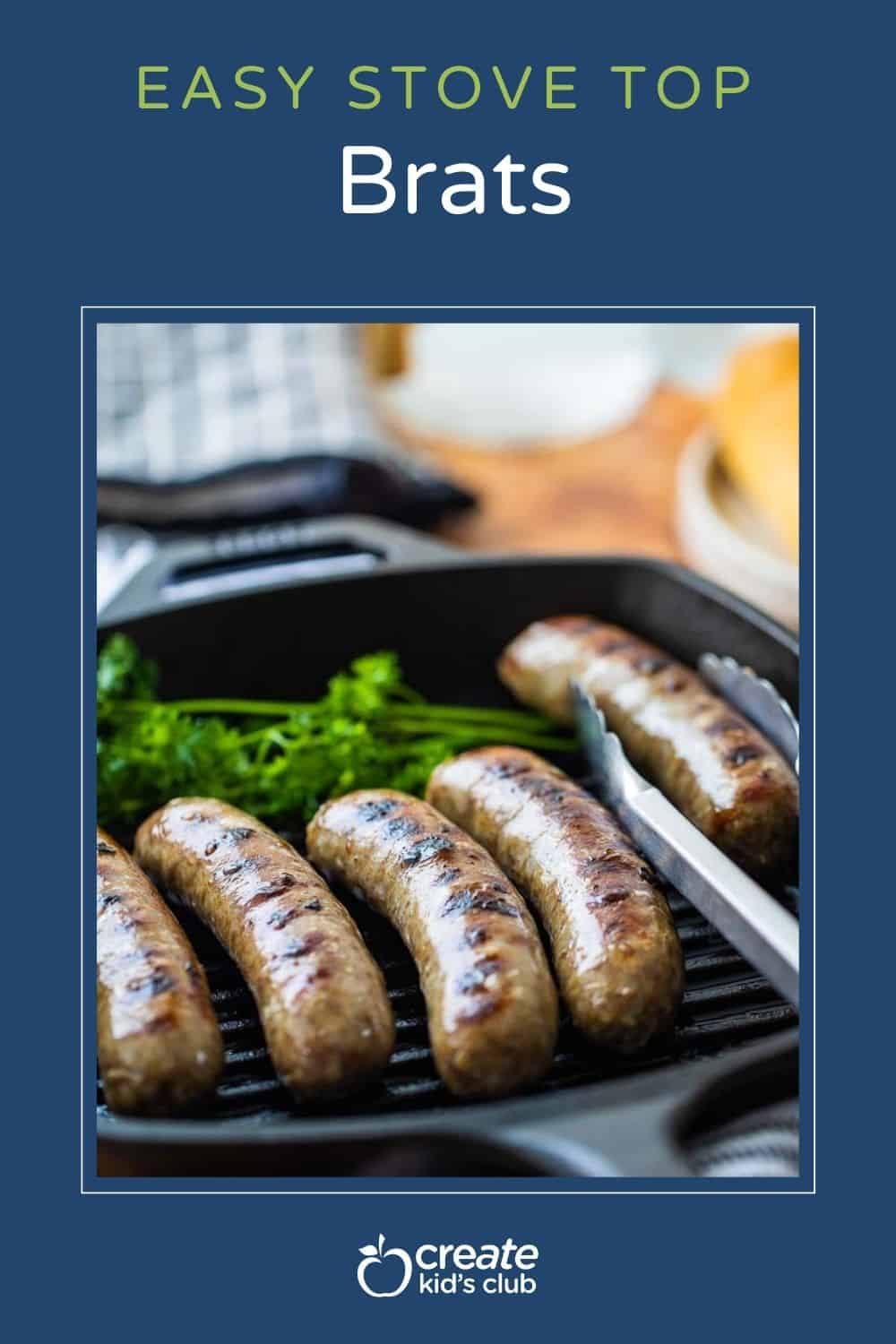 a pin of brats in a grill pan