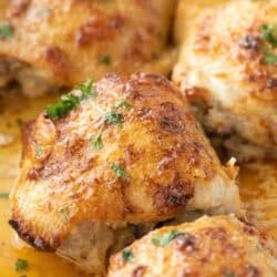 close up of baked chicken thigh