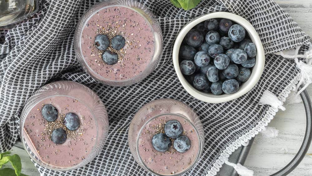 top down view of blueberry smoothies