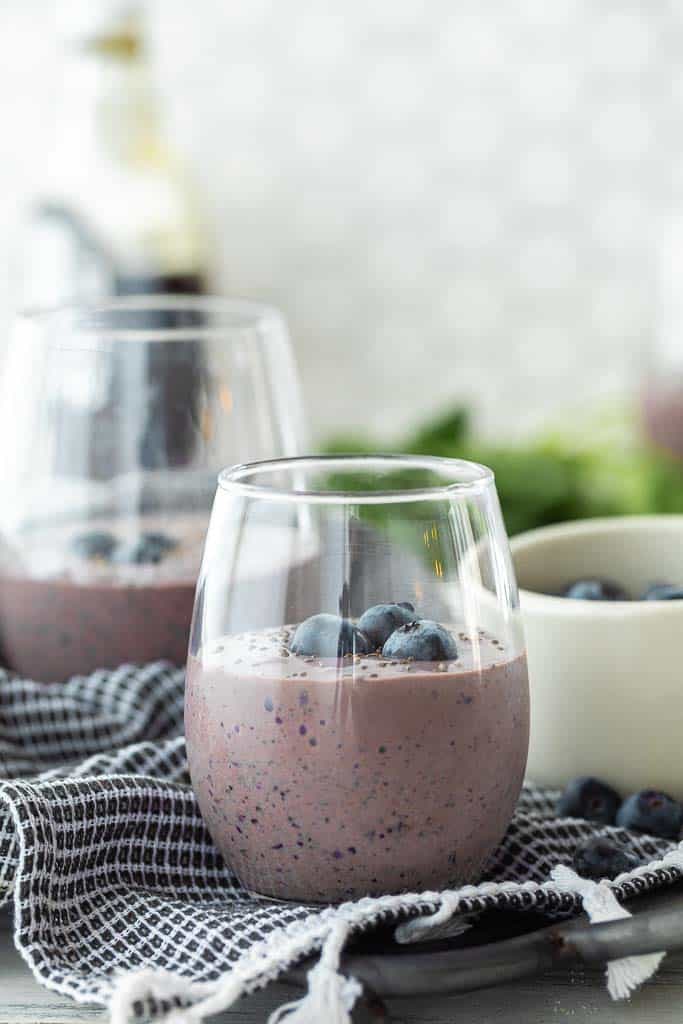 blueberry smoothie in glasses