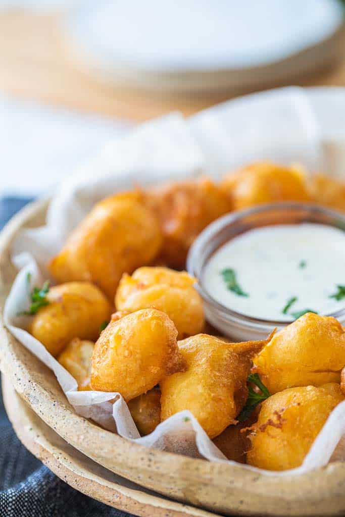 fried cheese curds in bowl