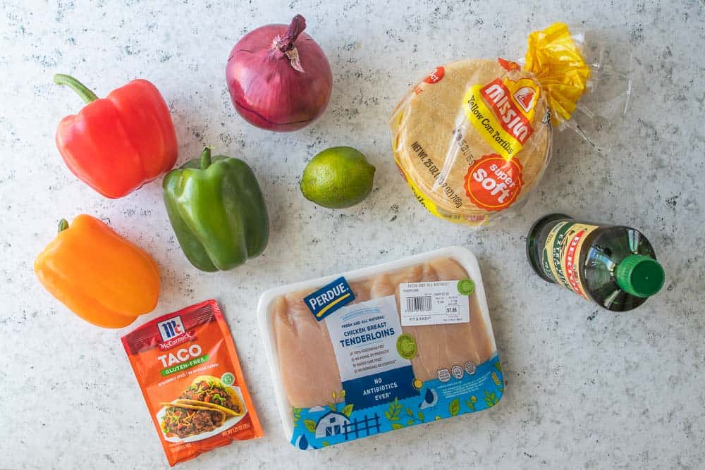 ingredients for instant pot chicken fajitas on a table