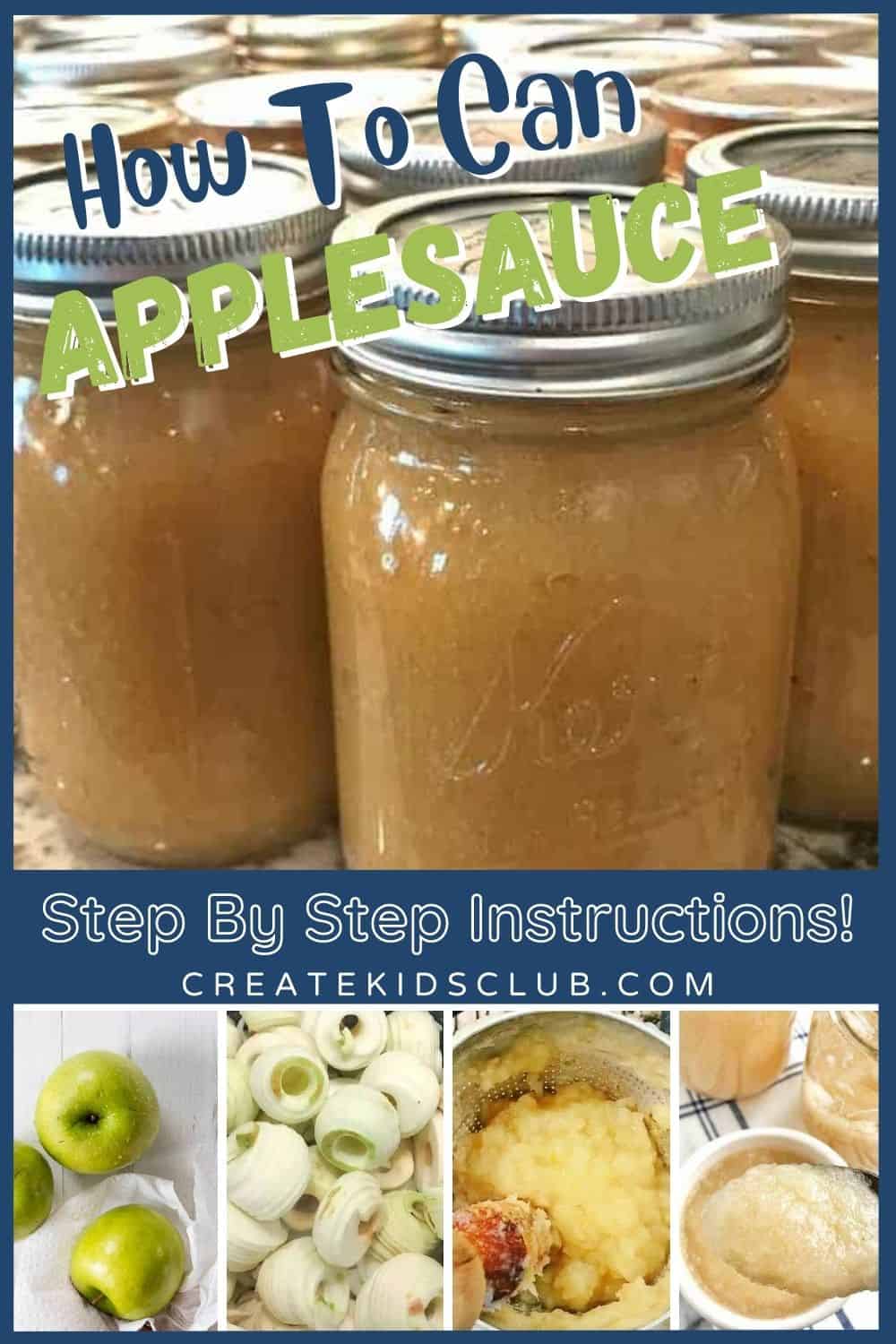 a pin showing steps for canning applesauce