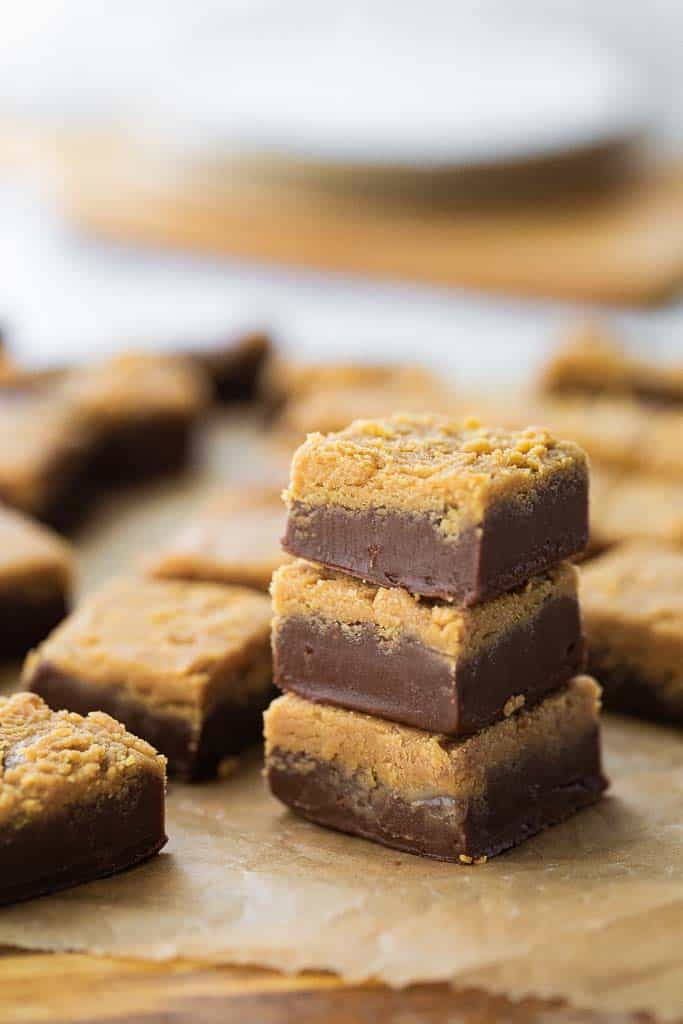 stacked peanut butter fudge squares