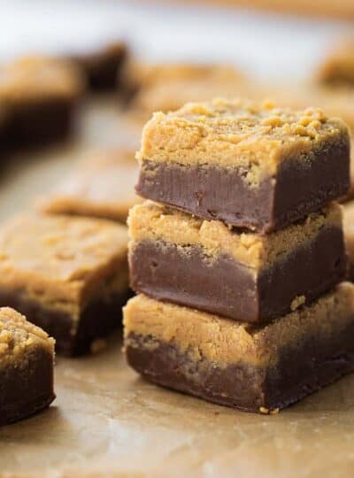 pieces of peanut butter fudge stacked