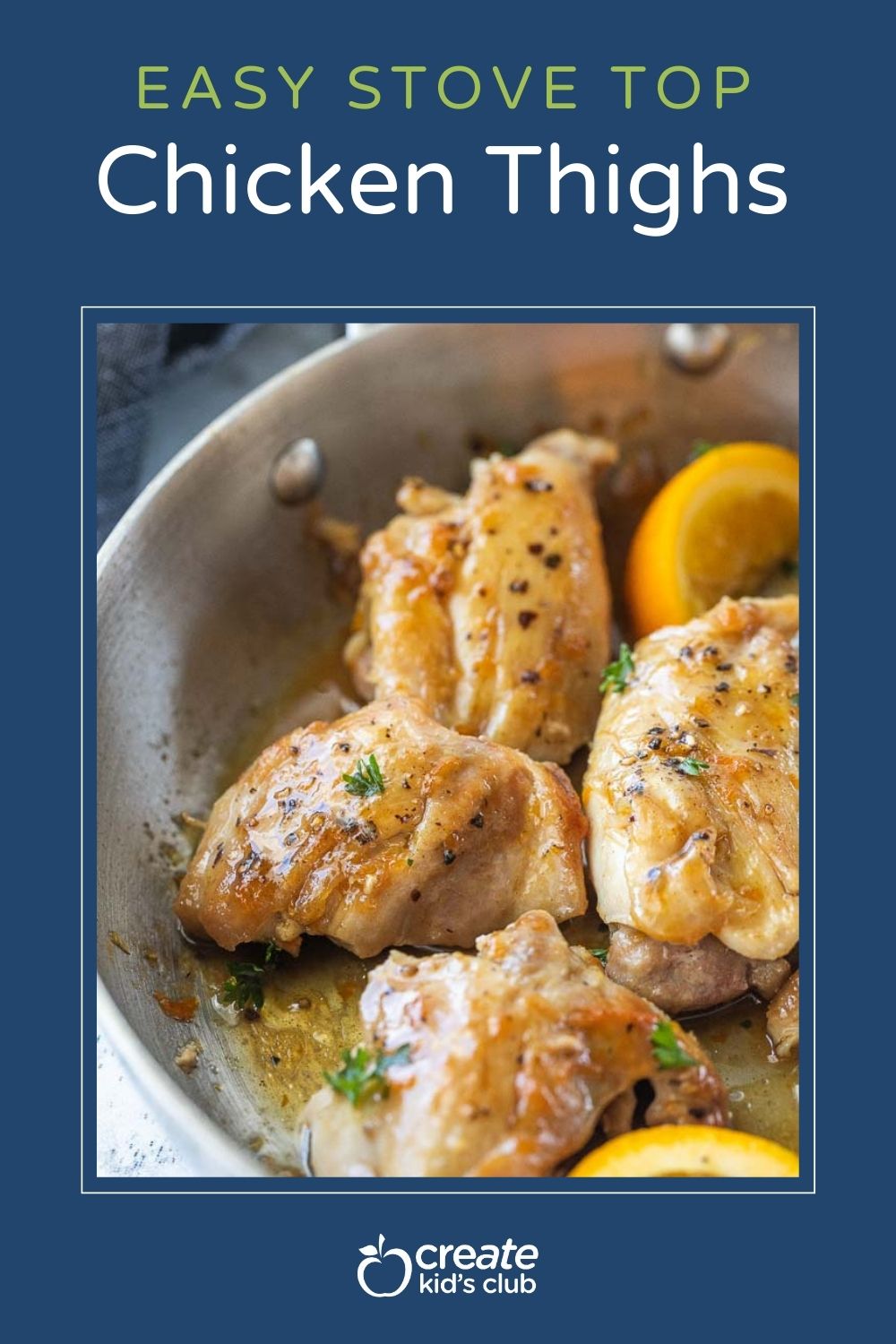 pin of stove top chicken thighs in a skillet