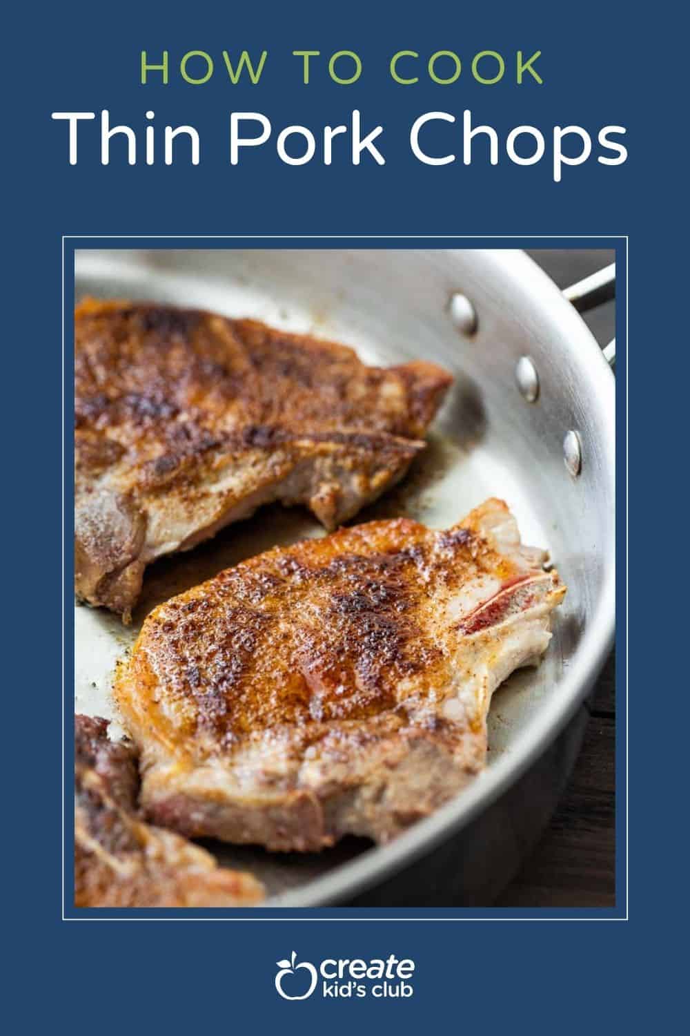 a pin of thin pork chops in a skillet