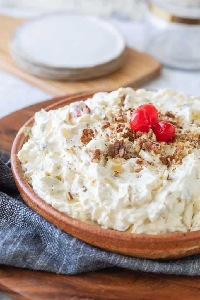 pineapple fluff in serving bowl