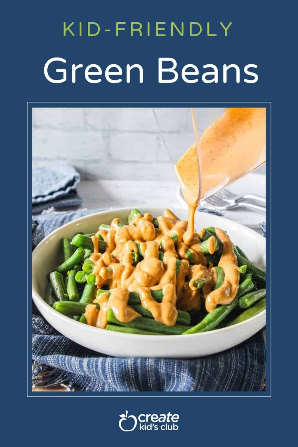 a pin of green beans with a peanut satay sauce