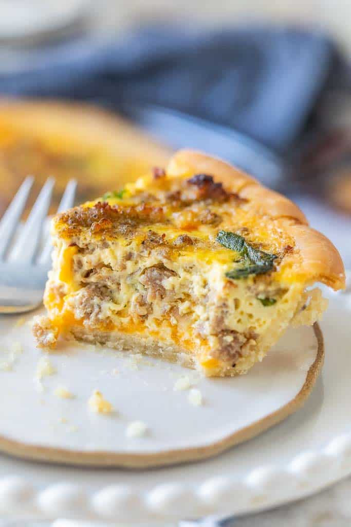 slice of gluten free quiche on plate