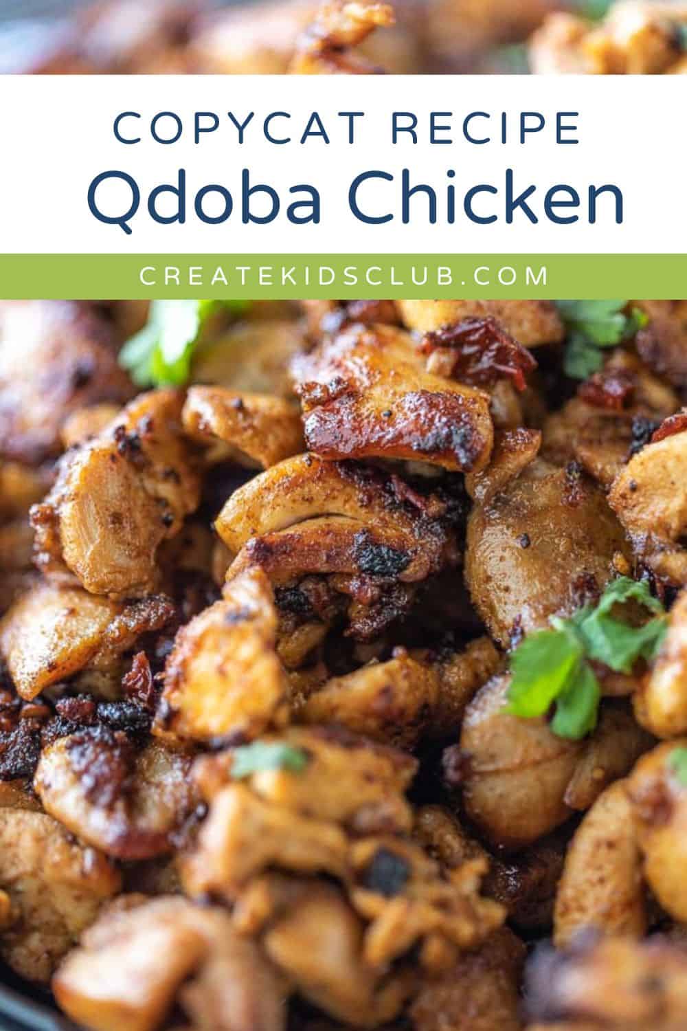 a pin of a Qdoba chicken copycat recipe shown close up