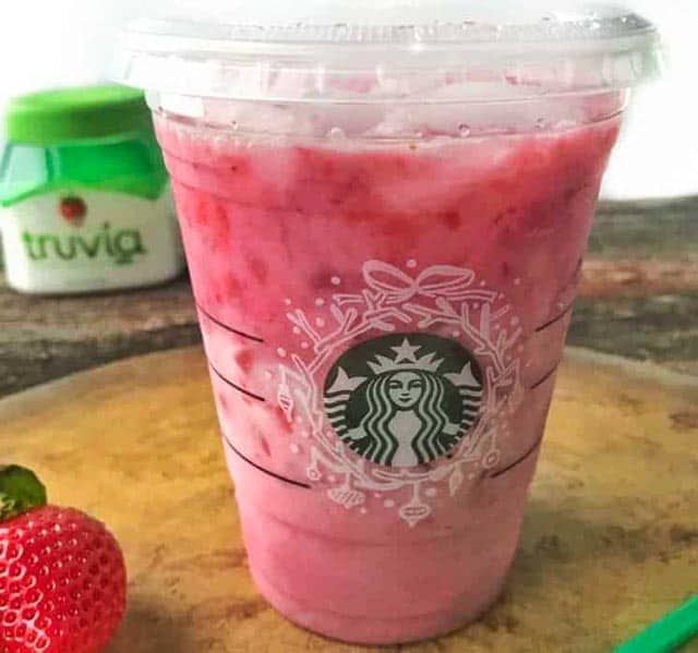 A copycat Starbucks pink drink in a Starbucks cup