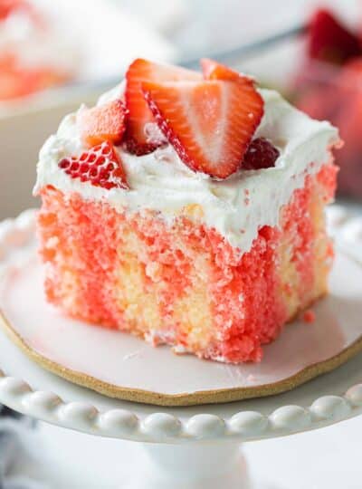 slice of strawberry cake on plate