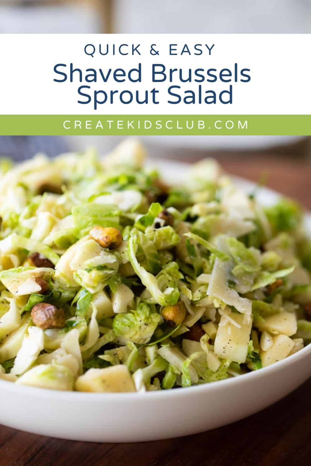 pin of a shaved Brussels sprout salad up close