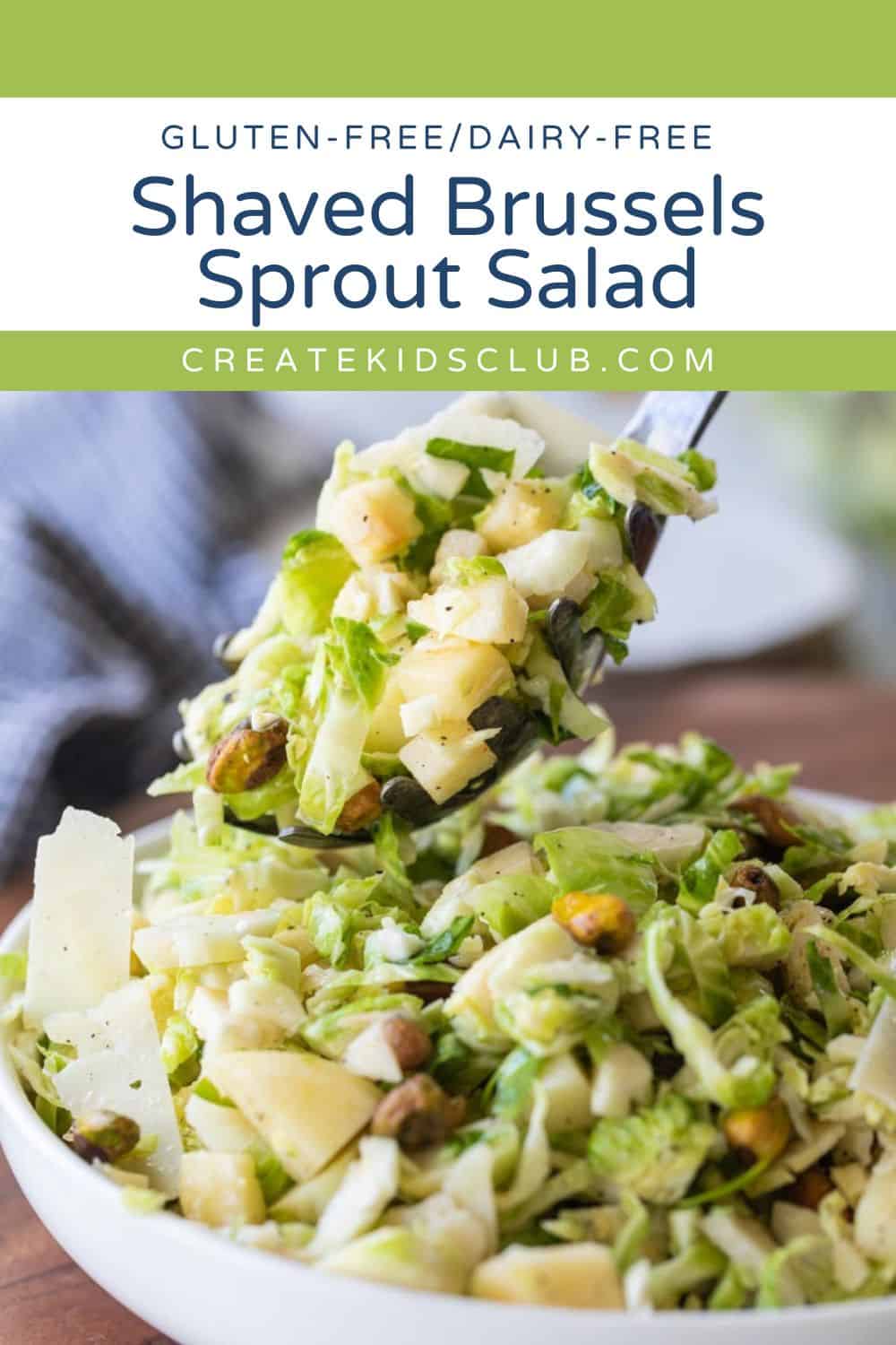 pin of a shaved Brussels sprout salad up close