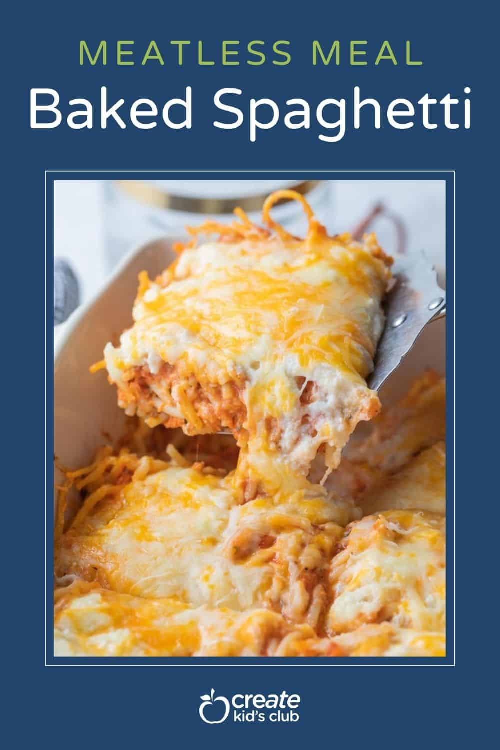 pin of baked spaghetti shown with a slice being removed