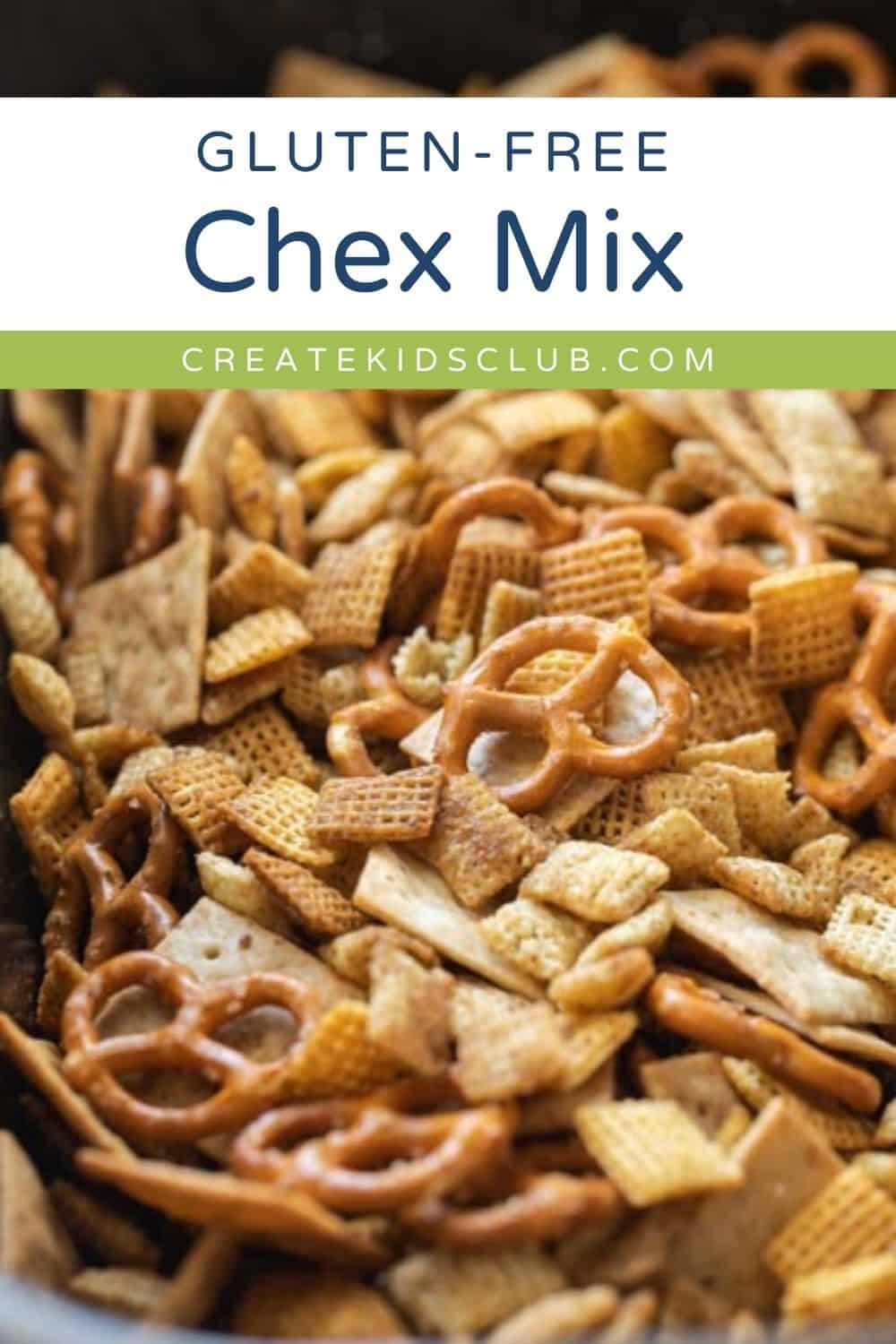 a pin of gluten free chex mix shown up close