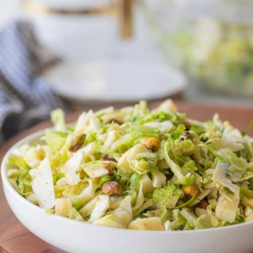 brussels sprout salad in large mixing bowl