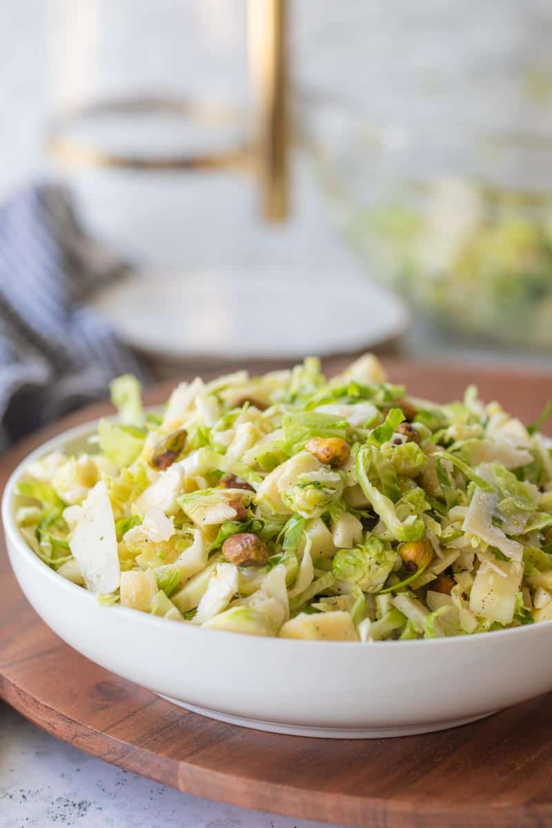 brussels sprout salad in large mixing bowl