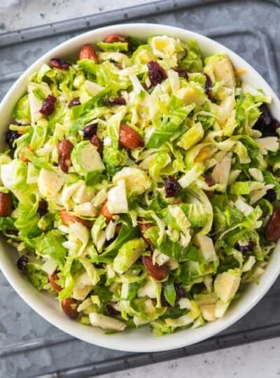 top down view of salad with almonds and cranberries