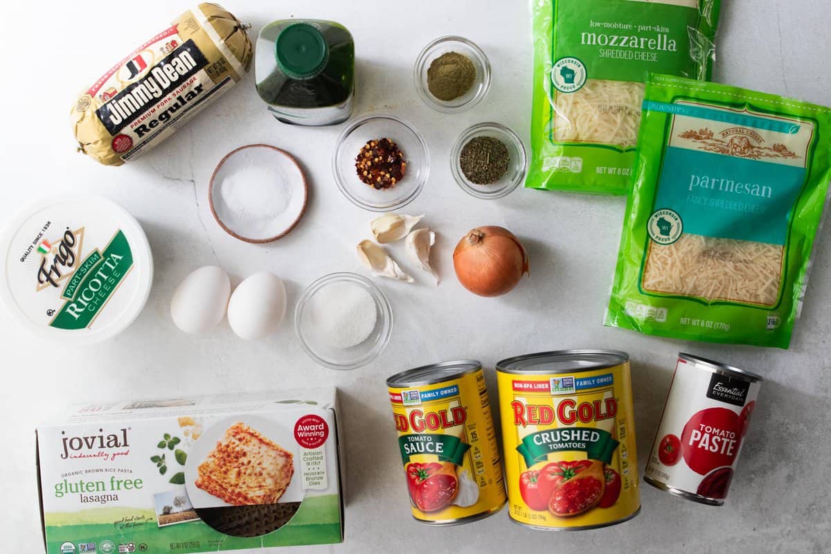 ingredients for sheet pan lasagna on countertop