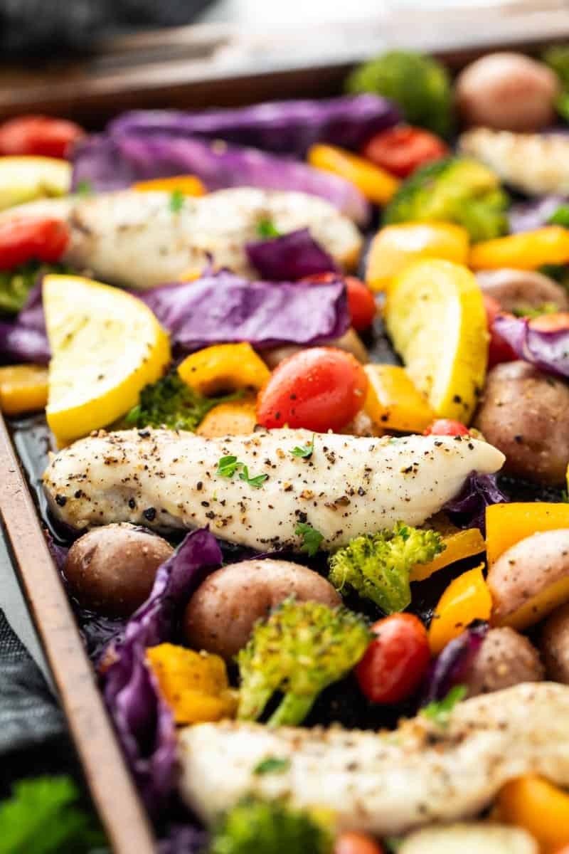 baked chicken and vegetables